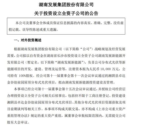 注冊資本1億元，湖南發(fā)展成立新能源公司，聚焦自有資金投資活動(dòng)